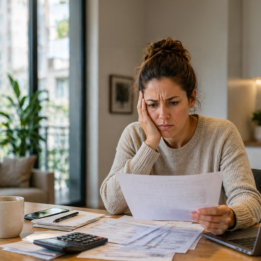 Apartment owner reviewing high strata fees notice at home Australia